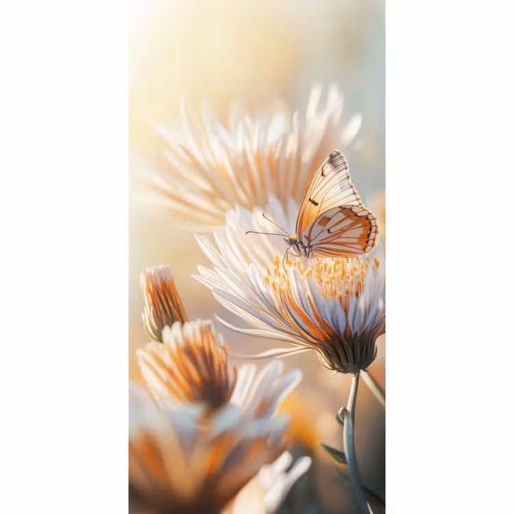 Behang - Vlinder - Bloem - Oranje — 2