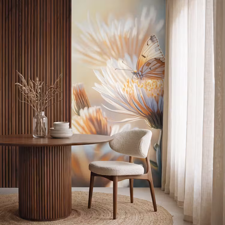 Behang - Vlinder - Bloem - Oranje — 4