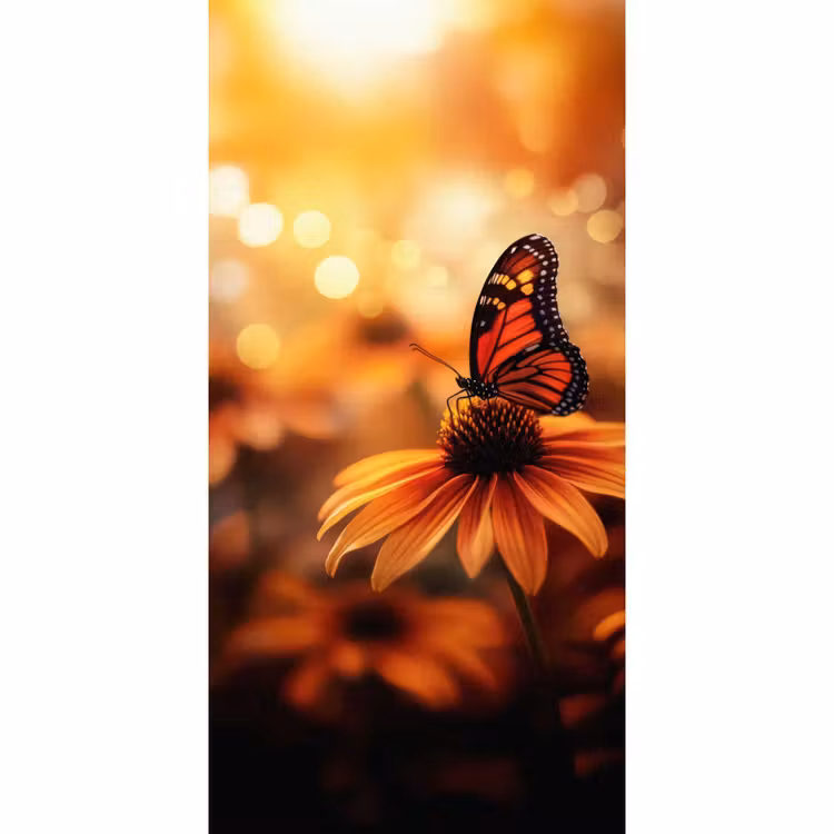 Behang - Vlinder - Bloemen - Oranje — 2