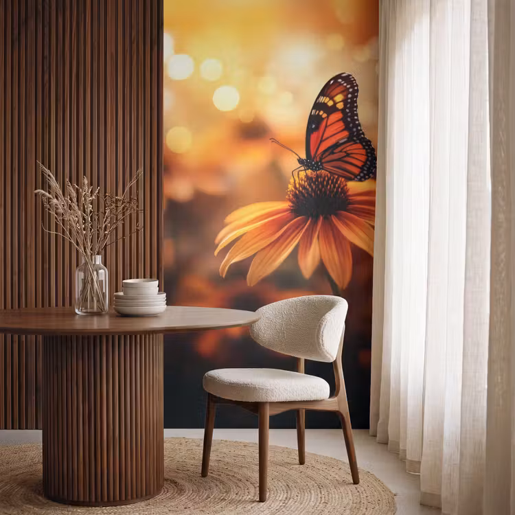 Behang - Vlinder - Bloemen - Oranje — 4
