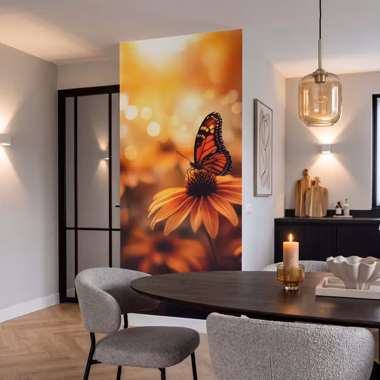 Behang - Vlinder - Bloemen - Oranje — 5