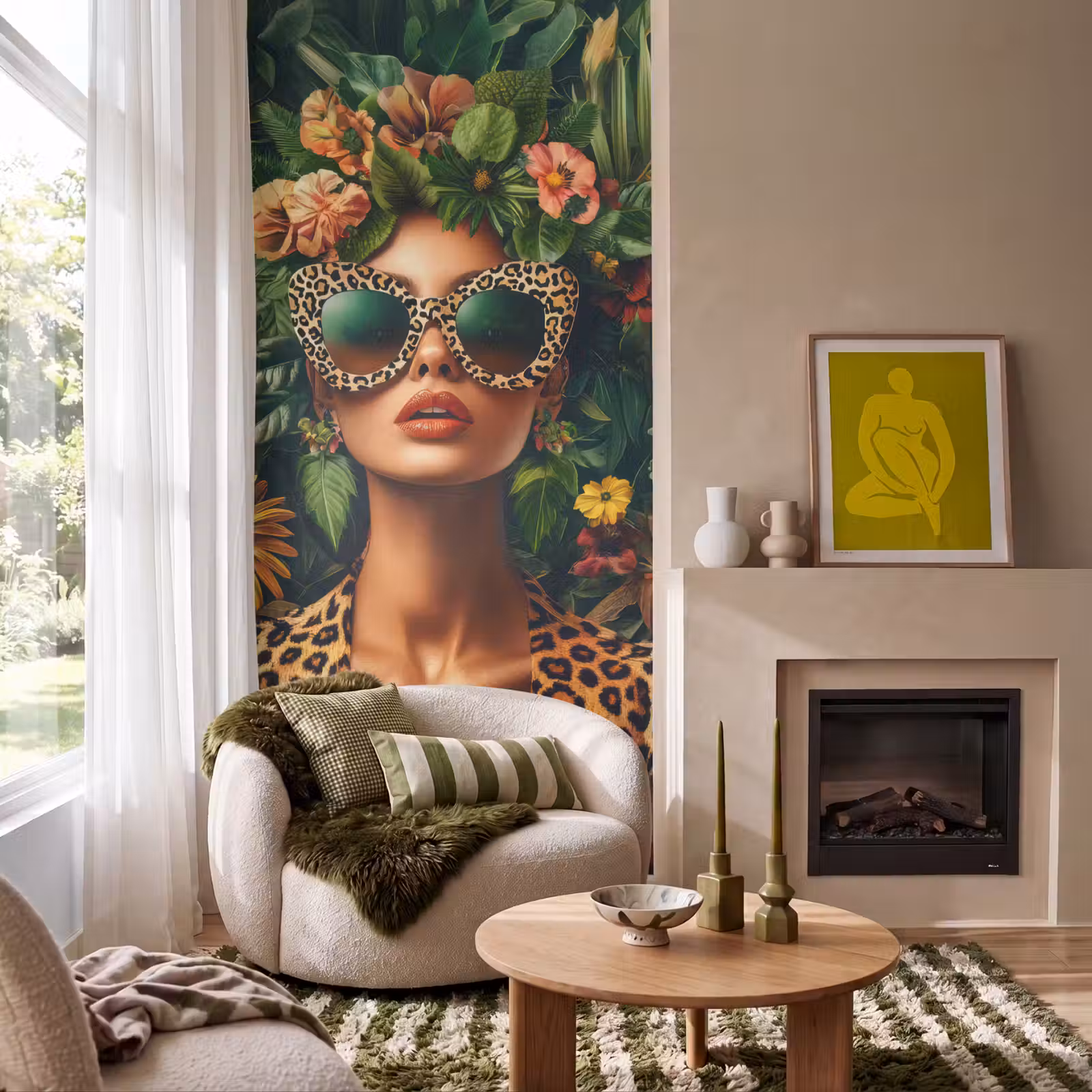 Behang - Vrouw - Panterprint - Jungle - Natuur - Luxe — 1