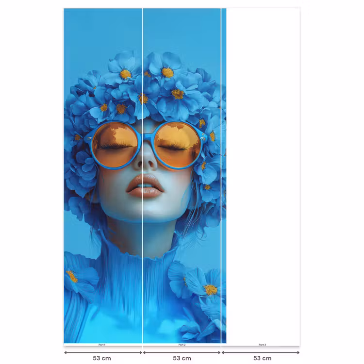 Behang - Vrouw - Bloem - Blauw - Modern - Bril - Portret — 6
