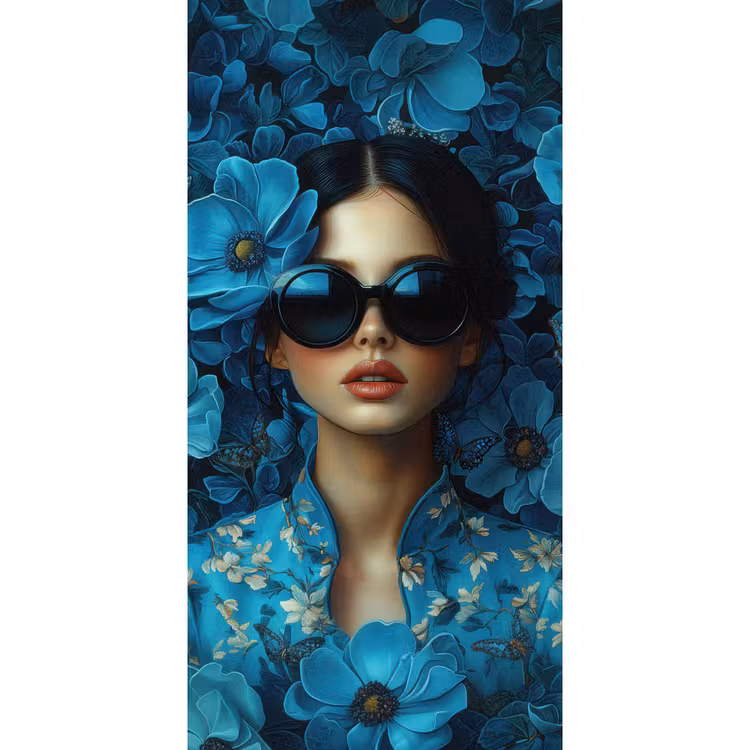 Behang - Vrouw - Bloemen - Blauw - Aesthetic - Luxe — 2