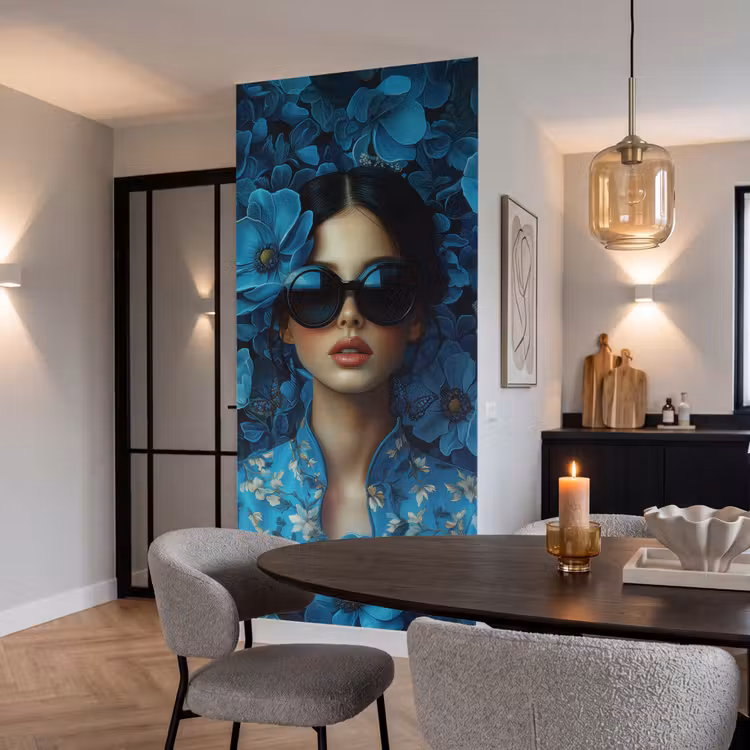 Behang - Vrouw - Bloemen - Blauw - Aesthetic - Luxe — 5