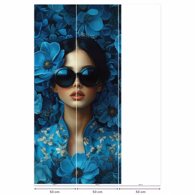 Behang - Vrouw - Bloemen - Blauw - Aesthetic - Luxe — 6