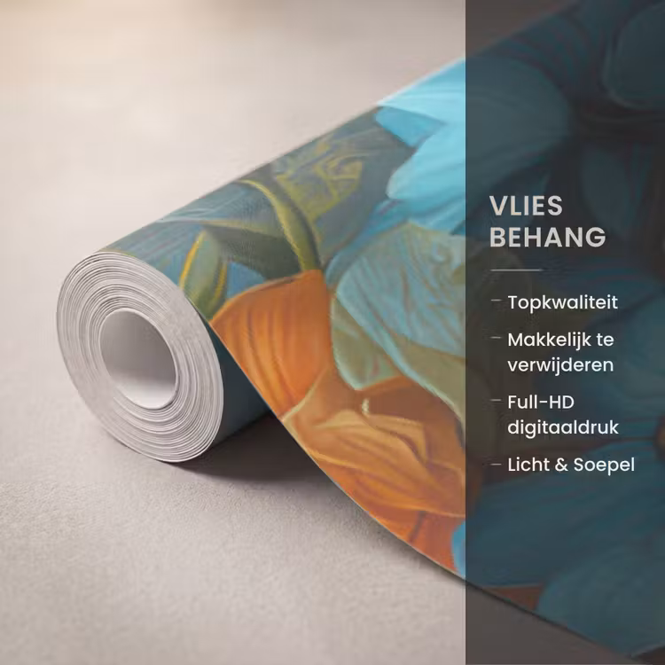 Behang - Vrouw - Bloemen - Oranje - Blauw - Modern — 3
