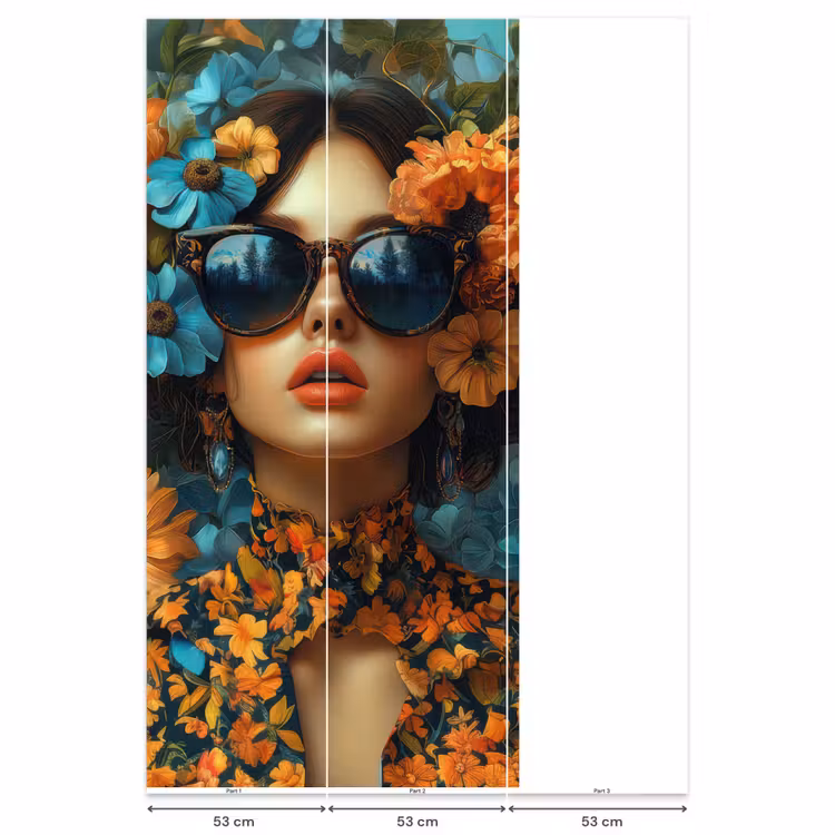 Behang - Vrouw - Bloemen - Oranje - Blauw - Modern — 6