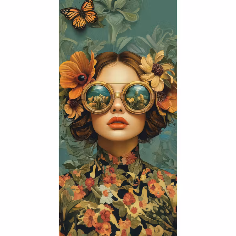 Behang - Vrouw - Bloemen - Vlinders - Natuur - Vintage — 2