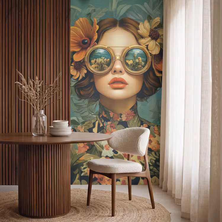 Behang - Vrouw - Bloemen - Vlinders - Natuur - Vintage — 4