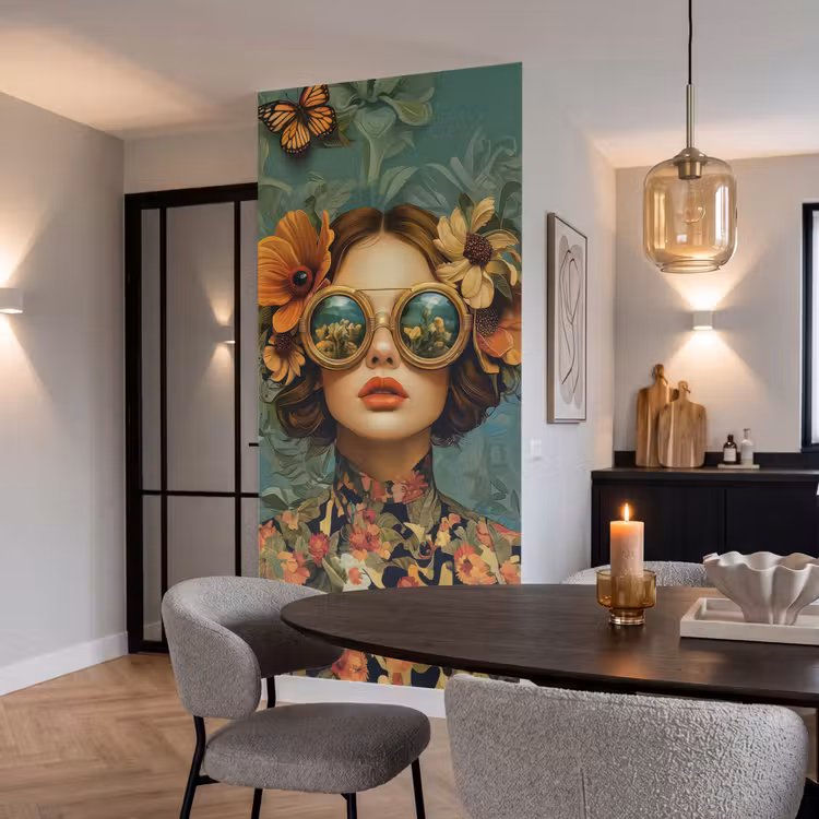 Behang - Vrouw - Bloemen - Vlinders - Natuur - Vintage — 5