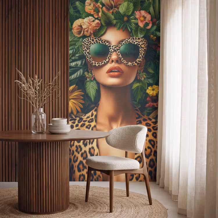Behang - Vrouw - Panterprint - Jungle - Natuur - Luxe — 4