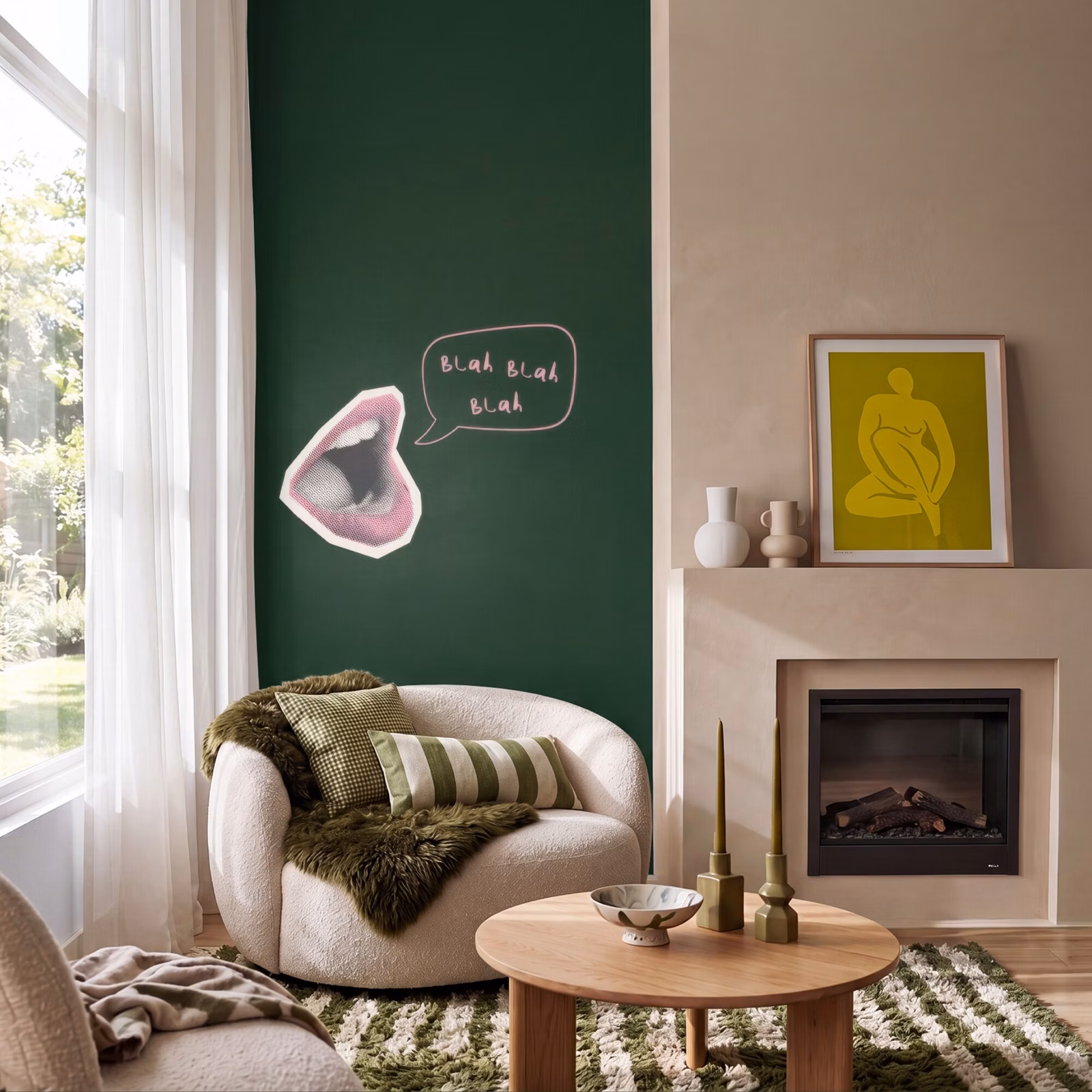 Behang - Illustratie - Mond - Donkergroen - Tekstwolkje — 1