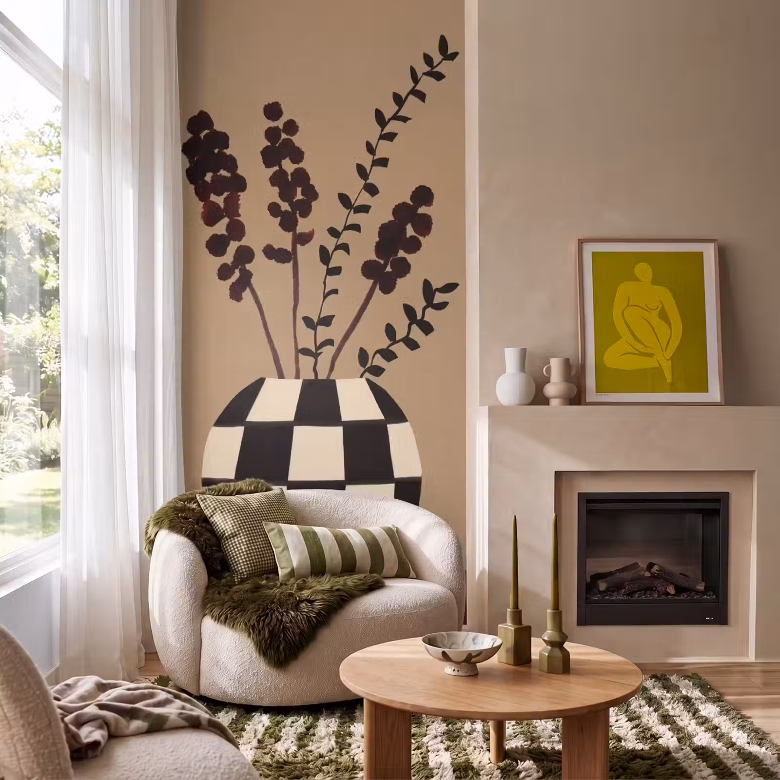 Behang - Minimalistisch - Vaas - Bloemen - Bruin — 1