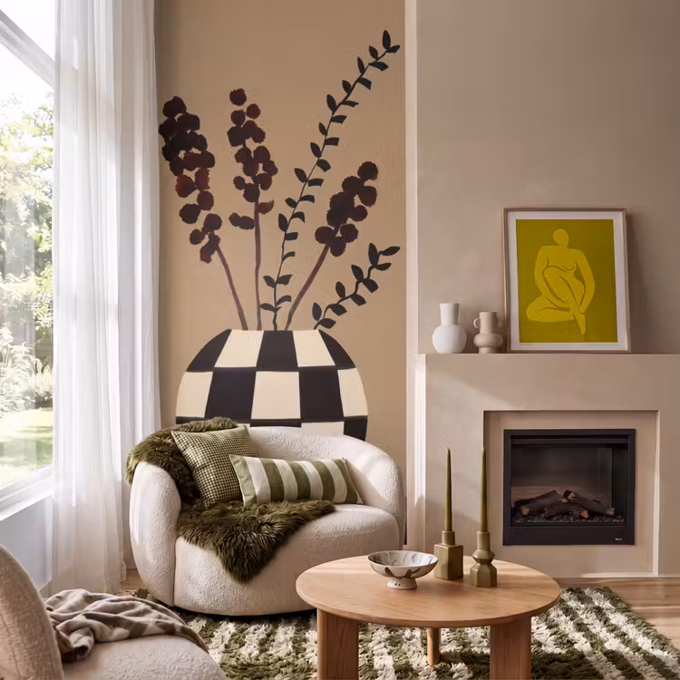 Behang - Minimalistisch - Vaas - Bloemen - Bruin — 1