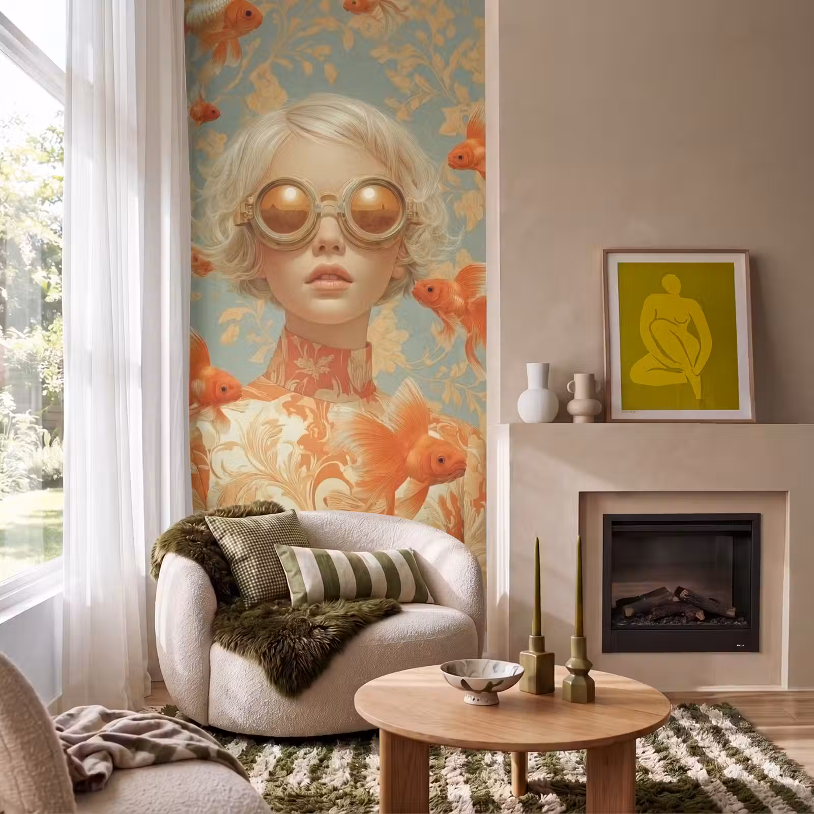 Behang - Goudvissen - Oranje - Vrouw - Blond — 1
