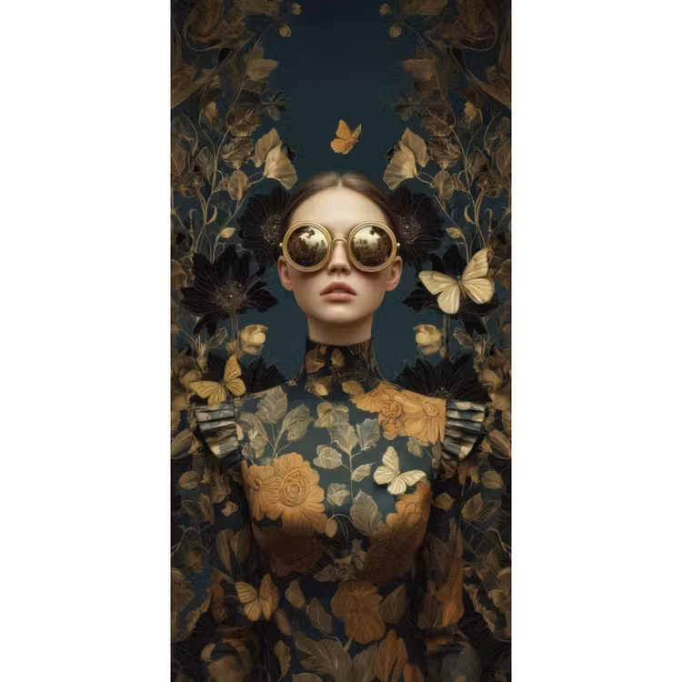 Behang - Vrouw - Bladeren - Goud - Vlinders — 2