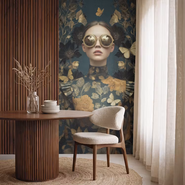 Behang - Vrouw - Bladeren - Goud - Vlinders — 4