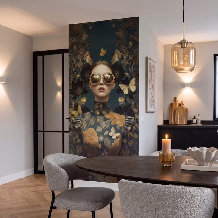 Behang - Vrouw - Bladeren - Goud - Vlinders — 5
