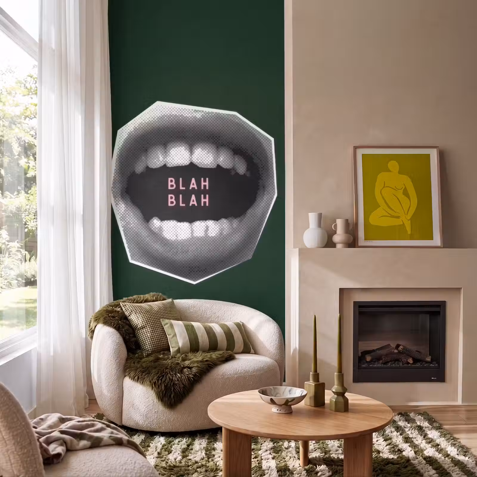 Behang - Mond - Groen - Illustratie - BLAH BLAH — 1