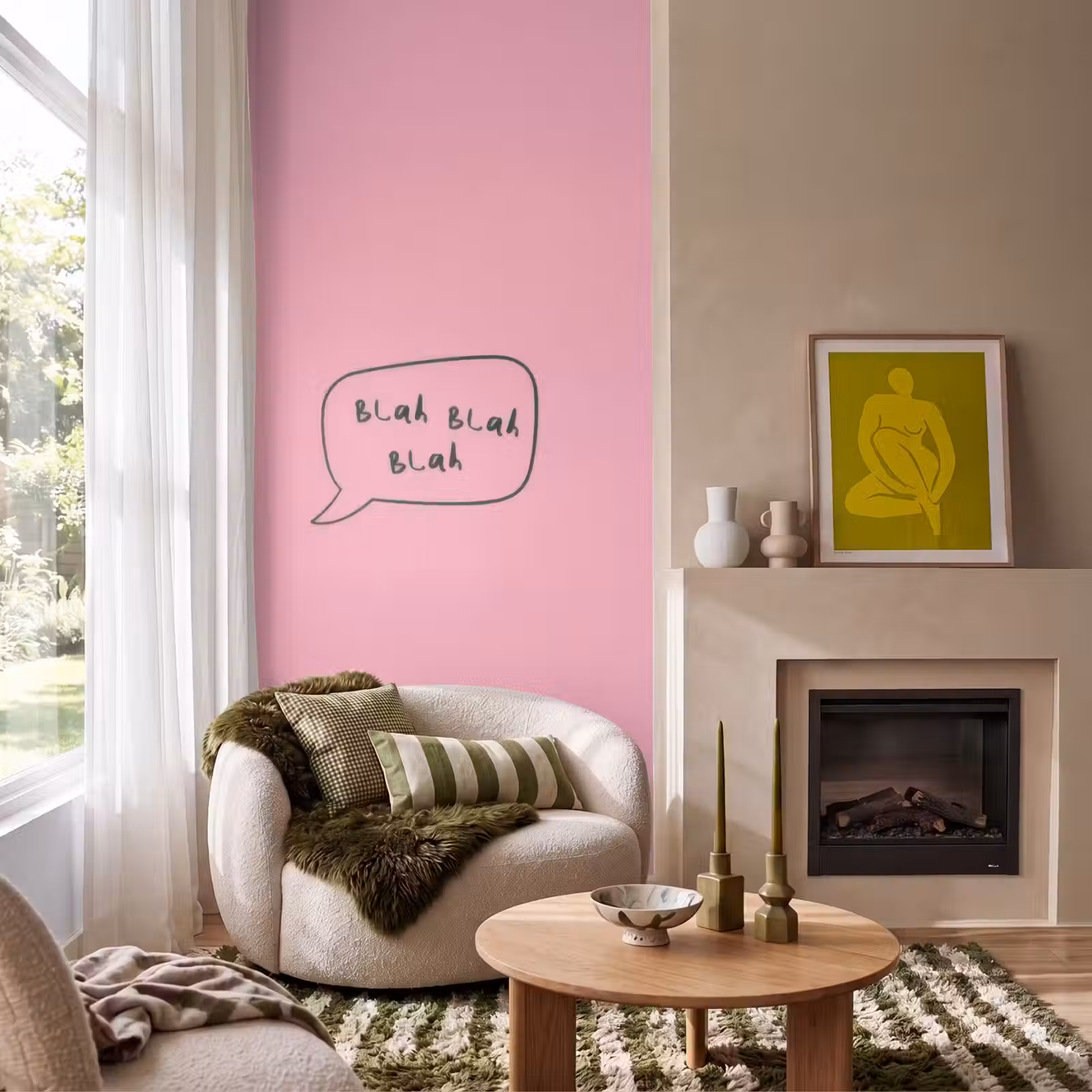Behang - Tekstwolkje - BLAH BLAH BLAH - Roze — 1