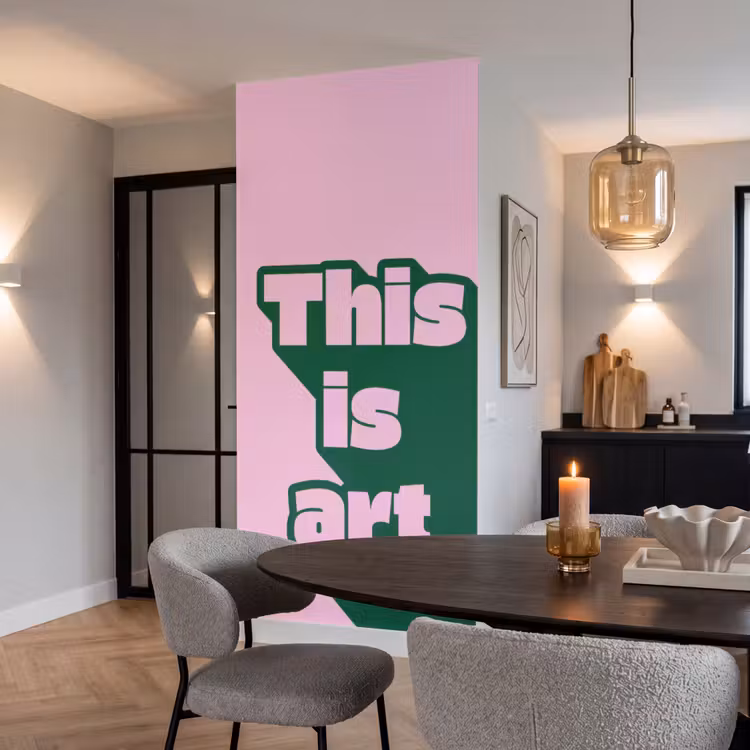 Behang - Groen - Tekst - This is art - Roze — 5