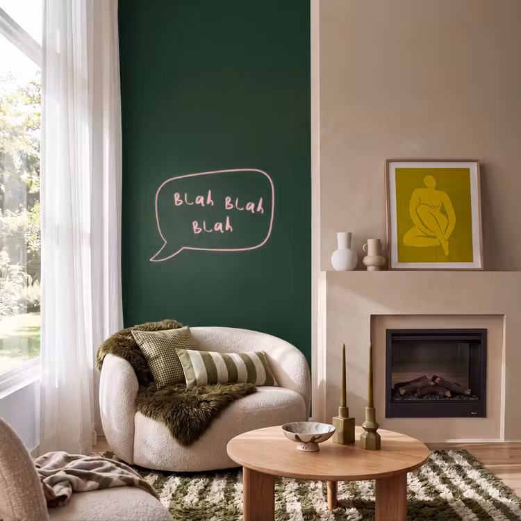 Behang - Tekstwolkje - Donkergroen - BLAH BLAH BLAH — 1