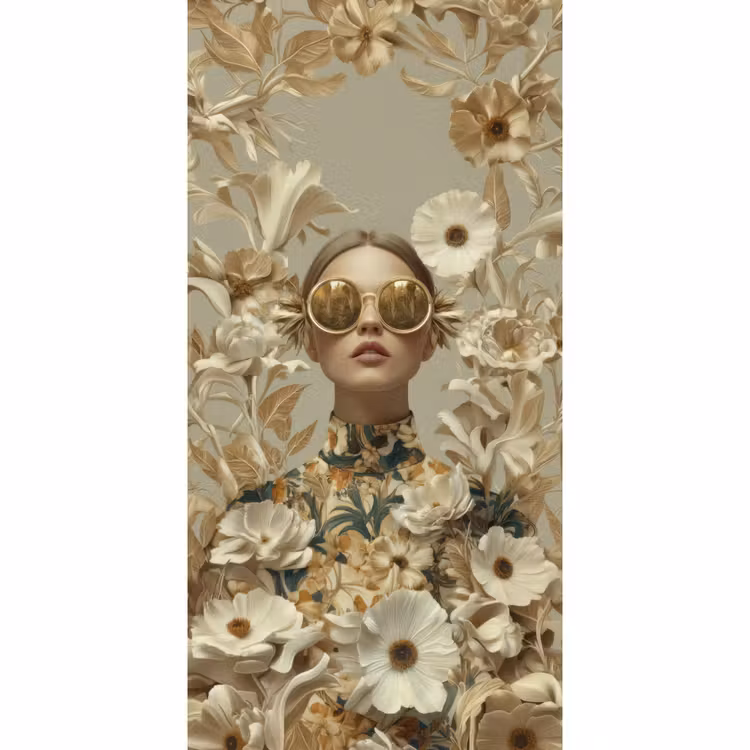 Behang - Vrouw - Bloemen - Zonnebril - Wit — 2