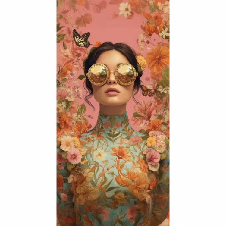 Behang - Vrouw - Bril - Roze - Bloemen — 2