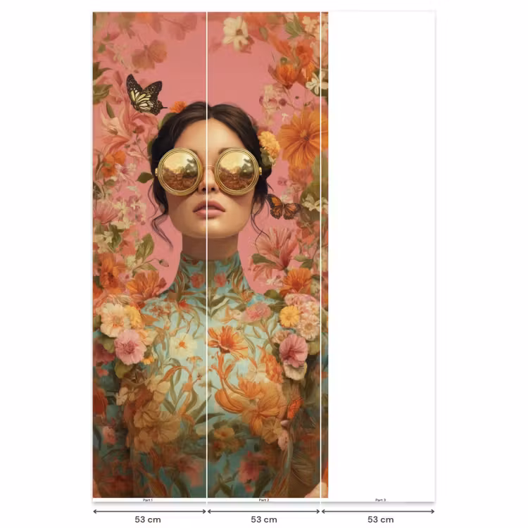 Behang - Vrouw - Bril - Roze - Bloemen — 6