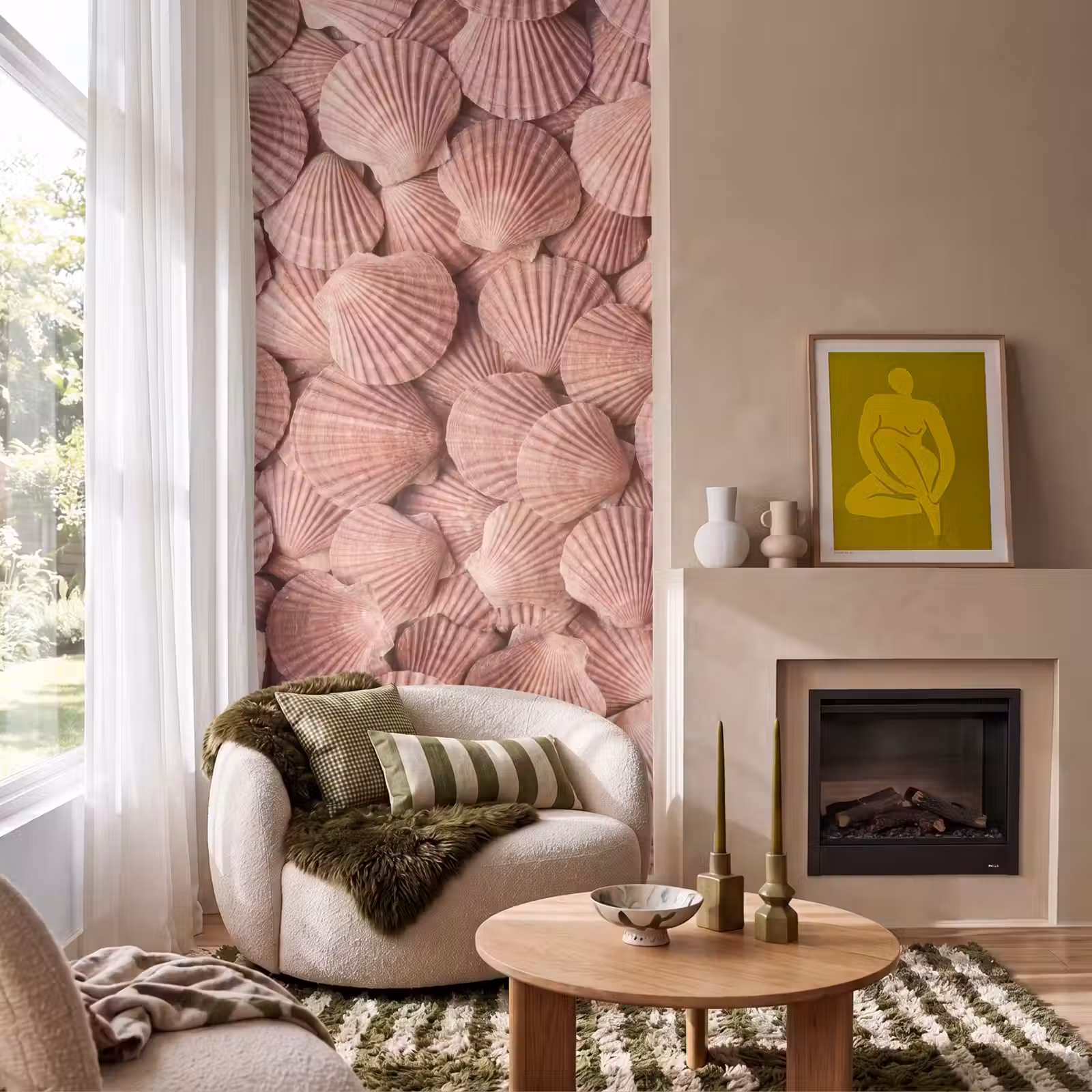 Behang - Schelpen - Patroon - Roze — 1