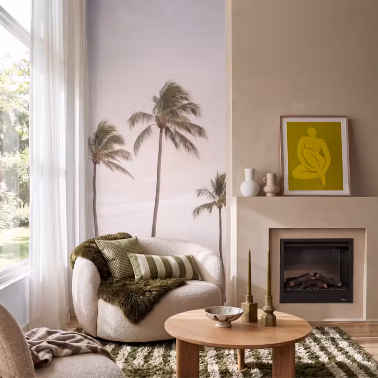 Behang - Palmbomen - Zonsondergang - Roze — 1