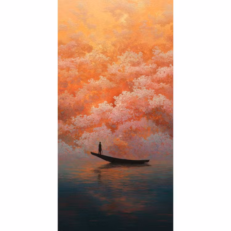 Behang - Zee - Boot - Wolken - Oranje — 2