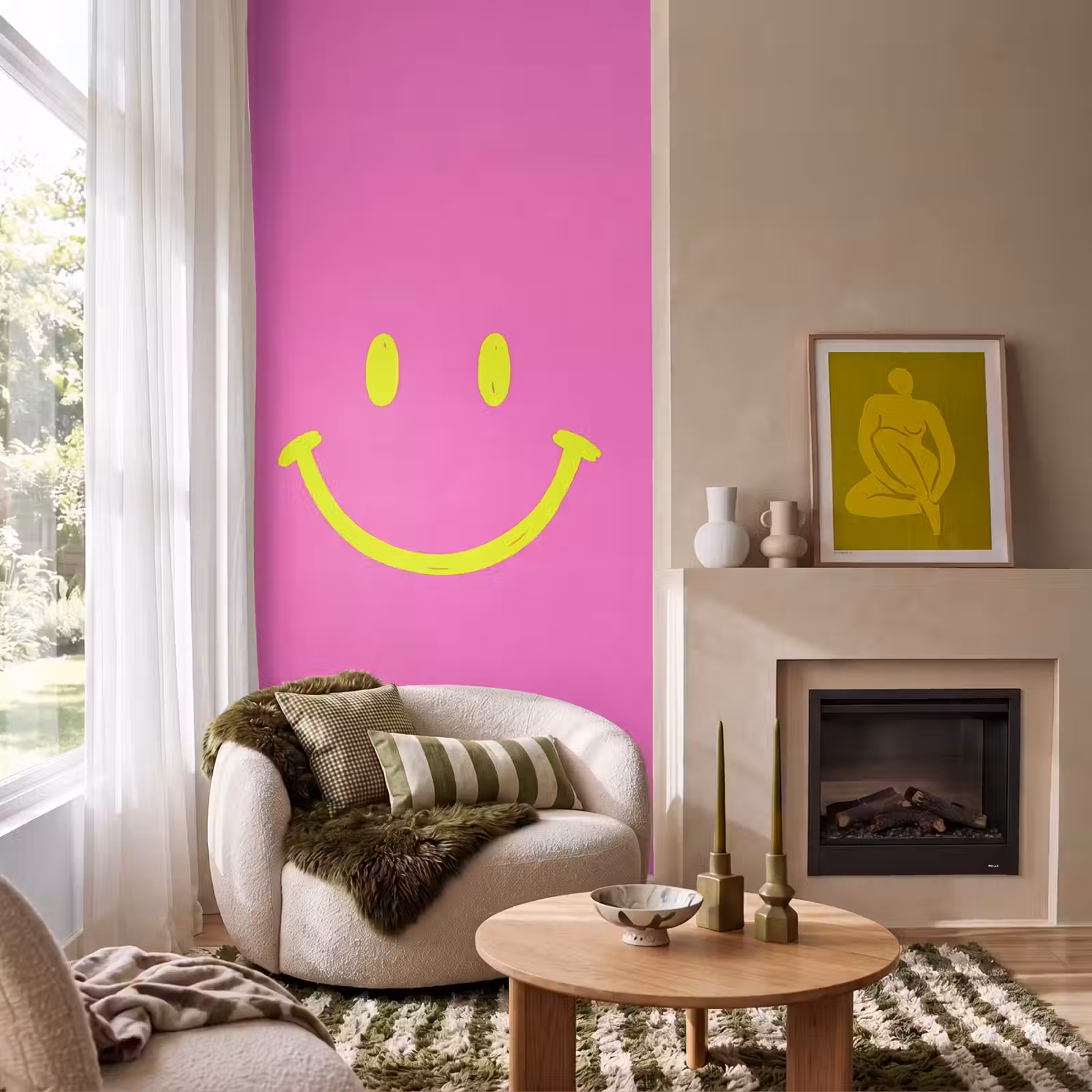 Behang - Smiley - Vrolijk - Roze — 1