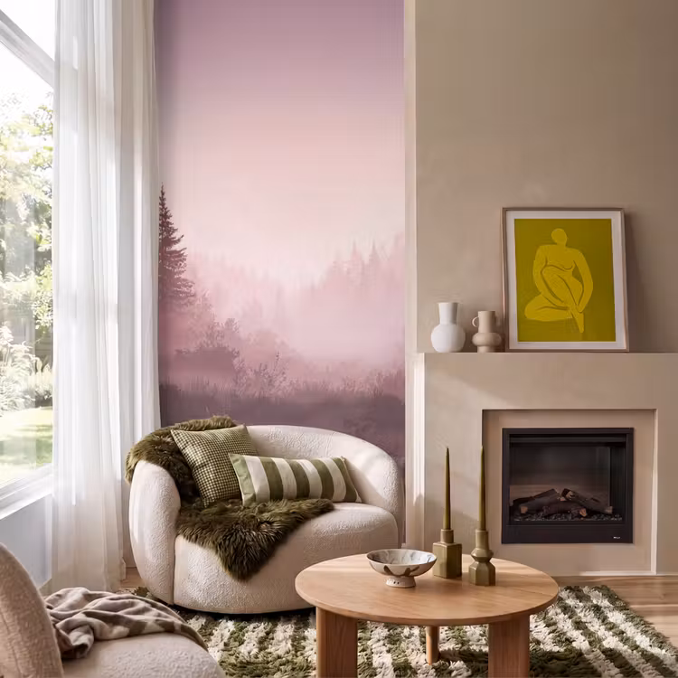 Behang - Landschap - Mistig - Roze — 1