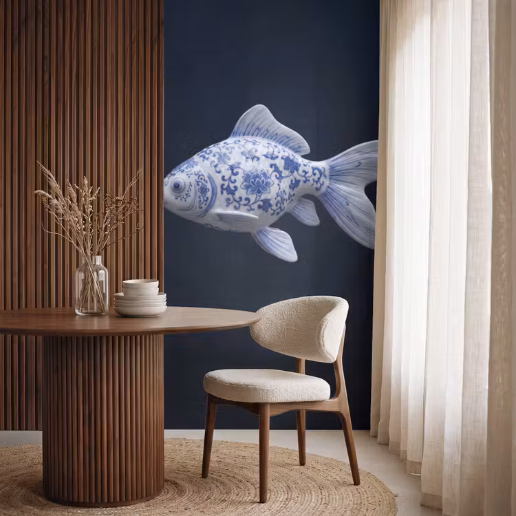 Behang - Porselein - Goudvis - Delfts - Blauw — 4