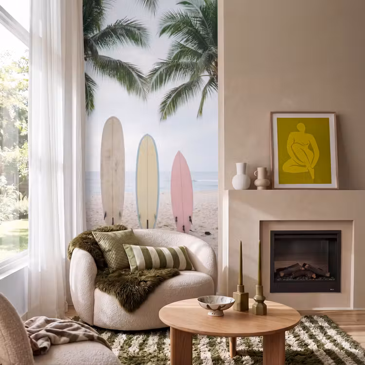 Behang - Surfboard - Palmbomen - Kleurrijk — 1