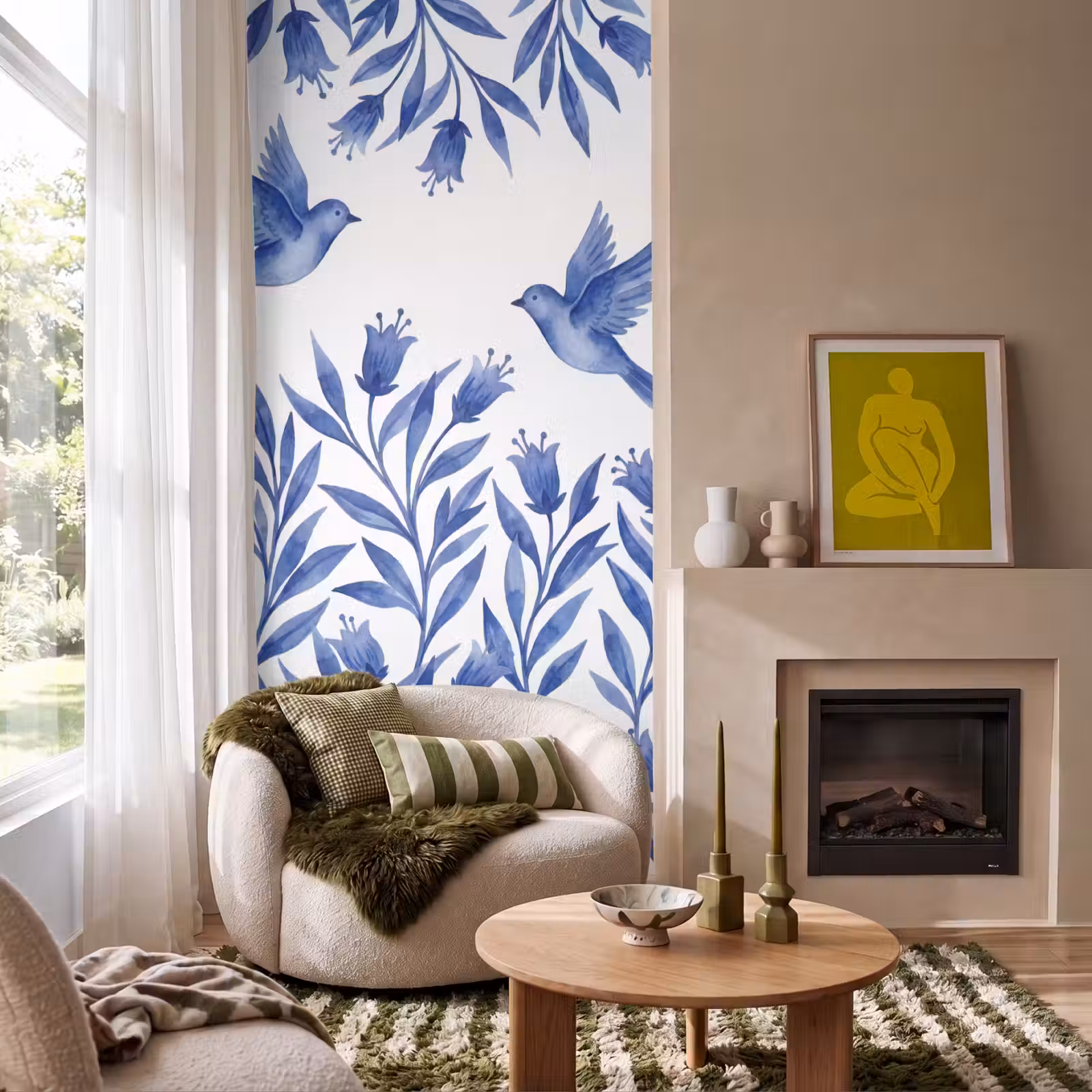 Behang - Modern - Vogels - Delfts - Blauw — 1