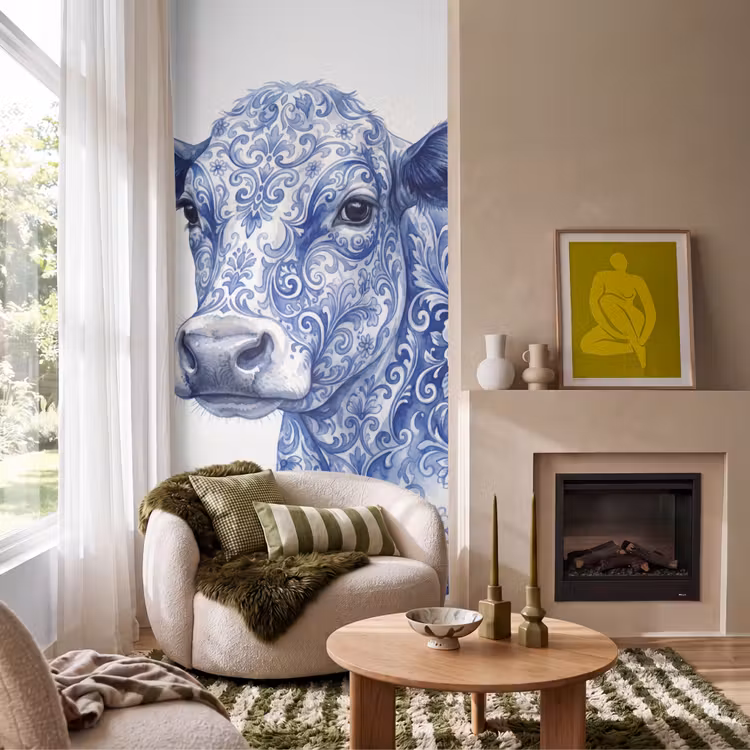 Behang - Illustratie - Koe - Blauw — 1