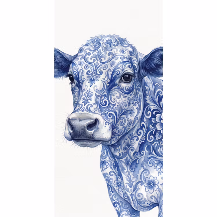 Behang - Illustratie - Koe - Blauw — 2