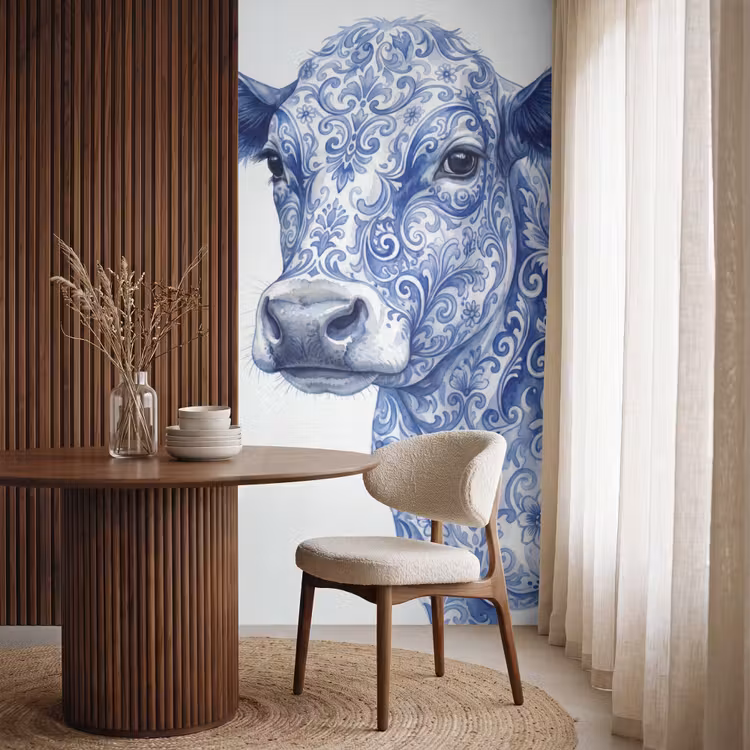Behang - Illustratie - Koe - Blauw — 4