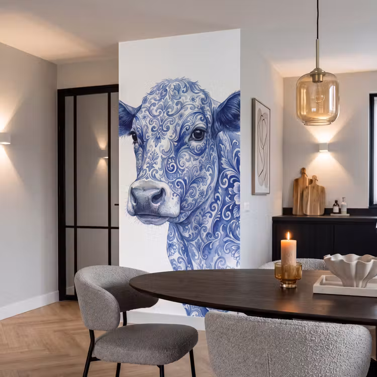 Behang - Illustratie - Koe - Blauw — 5