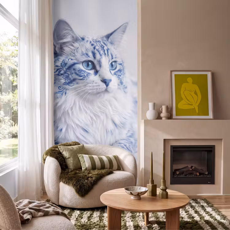 Behang - Kat - Patroon - Blauw — 1