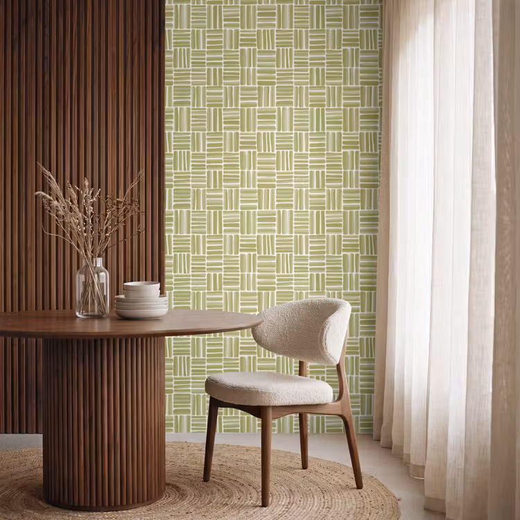 Behang - Vlecht - Patroon - Groen — 4