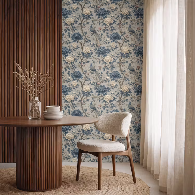 Behang - Pauw - Bloemen - Blauw — 4