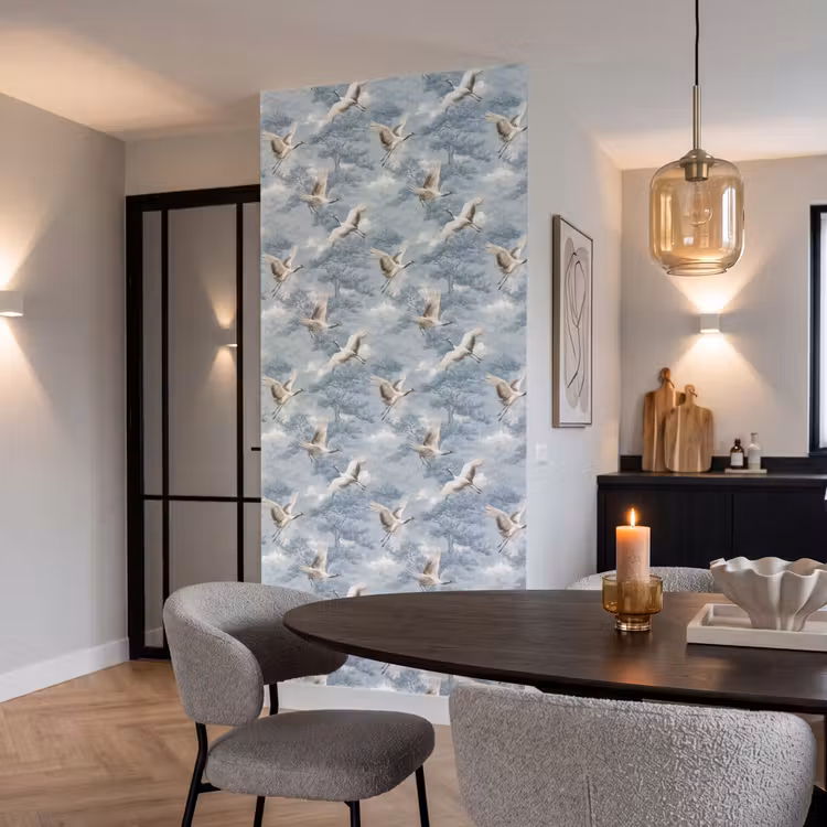 Behang - Wolken - Kraanvogels - Blauw — 5