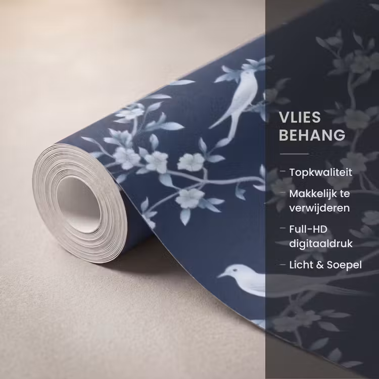 Behang - Grafisch - Bloesemtak - Blauw — 3