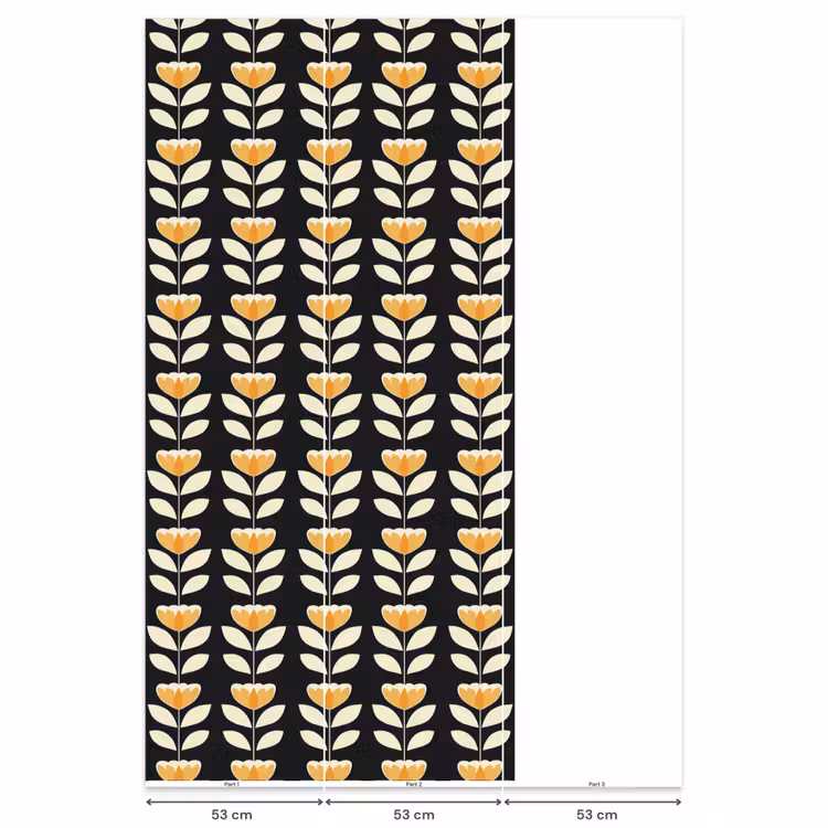 Behang - Retro - Bloem - Zwart - Okergeel — 6