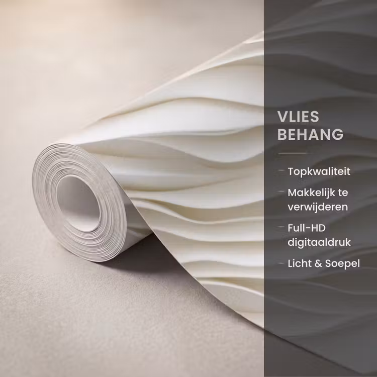 Behang - Golven - Wit - Minimalistisch — 3