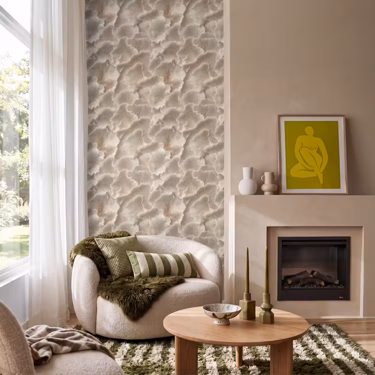 Behang - Waaierstructuren - Beige - Vezeltextuur — 1